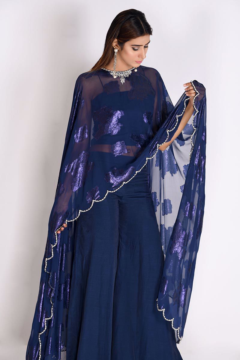 Picture of Blue Georgette Long Cape