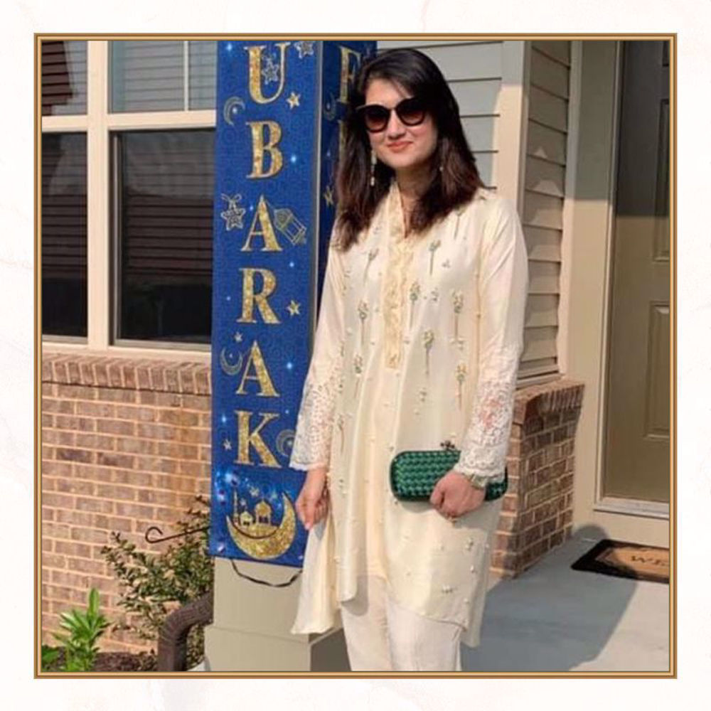 Picture of Farwa Hassan spotted in the USA, celebrating Eid in style in this elegant outfit from our latest collection