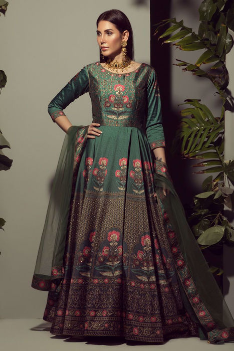 Digital printed silk gown