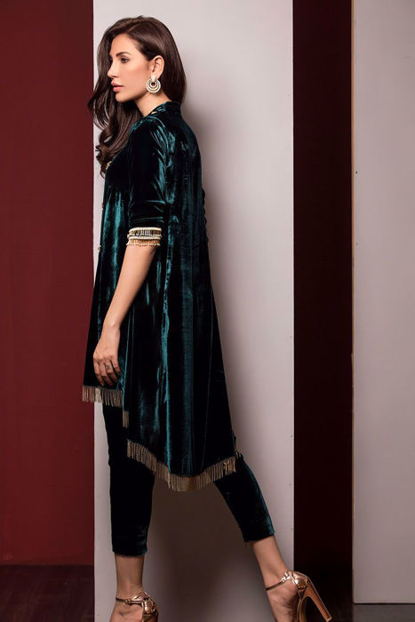 Teal handworked velvet top