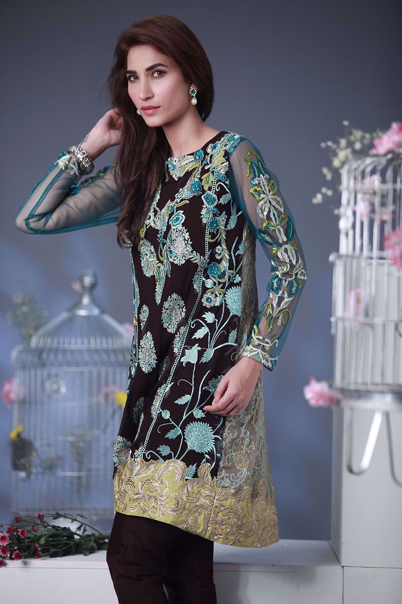 Picture of Embroidered panelled top - green