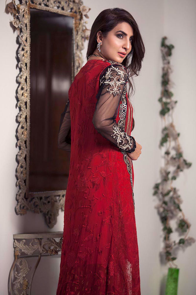 Picture of Embroidered panelled top - red