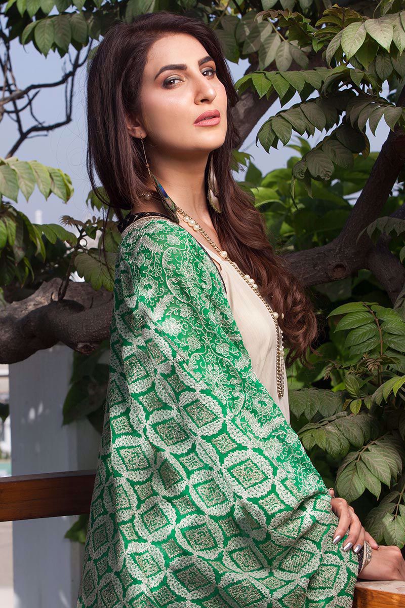 Picture of Embroidered panelled top - green