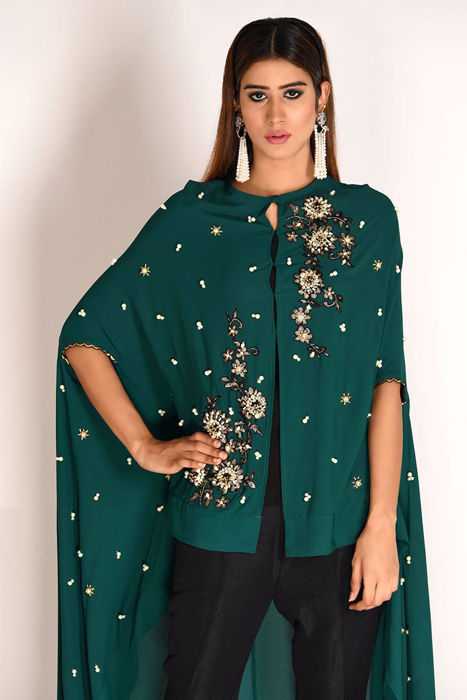Georgette Asymmetrical Cape Emerald