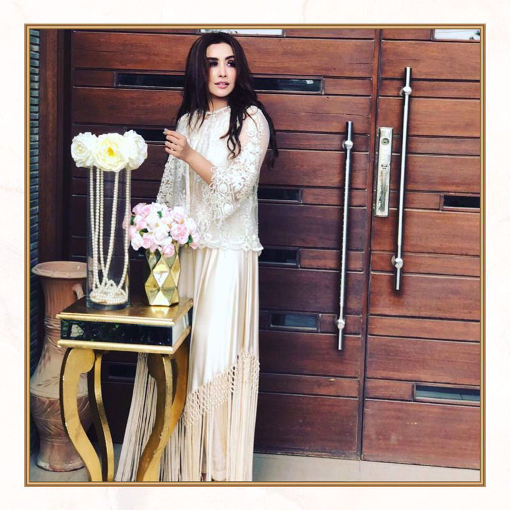 Picture of Maira Khan spotted looking radiant in ivory net jacked from our latest collection